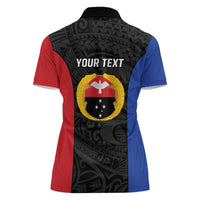 Personalised PNG Gulf Province Women Polo Shirt Bird of Paradise Tattoo Flag Motif LT9 - Polynesian Pride