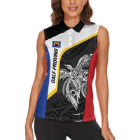 Personalised PNG Gulf Province Women Sleeveless Polo Shirt Bird of Paradise Tattoo Flag Motif LT9 - Polynesian Pride