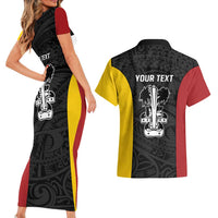 Personalised PNG Madang Province Couples Matching Short Sleeve Bodycon Dress and Hawaiian Shirt Bird of Paradise Tattoo Flag Motif LT9 - Polynesian Pride