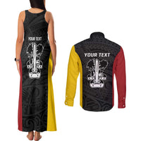 Personalised PNG Madang Province Couples Matching Tank Maxi Dress and Long Sleeve Button Shirt Bird of Paradise Tattoo Flag Motif LT9 - Polynesian Pride