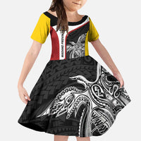 Personalised PNG Madang Province Family Matching Off Shoulder Maxi Dress and Hawaiian Shirt Bird of Paradise Tattoo Flag Motif LT9 Daughter's Dress Yellow - Polynesian Pride