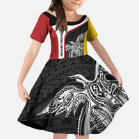 Personalised PNG Madang Province Family Matching Tank Maxi Dress and Hawaiian Shirt Bird of Paradise Tattoo Flag Motif LT9 Daughter's Dress Yellow - Polynesian Pride