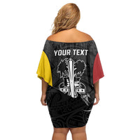 Personalised PNG Madang Province Off Shoulder Short Dress Bird of Paradise Tattoo Flag Motif LT9 - Polynesian Pride
