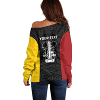 Personalised PNG Madang Province Off Shoulder Sweater Bird of Paradise Tattoo Flag Motif LT9 - Polynesian Pride