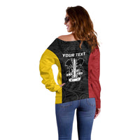 Personalised PNG Madang Province Off Shoulder Sweater Bird of Paradise Tattoo Flag Motif LT9 - Polynesian Pride