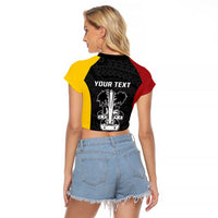 Personalised PNG Madang Province Raglan Cropped T Shirt Bird of Paradise Tattoo Flag Motif LT9 - Polynesian Pride