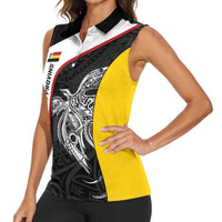 Personalised PNG Madang Province Women Sleeveless Polo Shirt Bird of Paradise Tattoo Flag Motif LT9 - Polynesian Pride