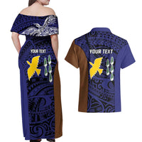 Personalised PNG Manus Province Couples Matching Off Shoulder Maxi Dress and Hawaiian Shirt Bird of Paradise Tattoo Flag Motif LT9 - Polynesian Pride