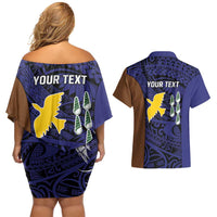 Personalised PNG Manus Province Couples Matching Off Shoulder Short Dress and Hawaiian Shirt Bird of Paradise Tattoo Flag Motif LT9 - Polynesian Pride