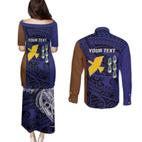 Personalised PNG Manus Province Couples Matching Puletasi and Long Sleeve Button Shirt Bird of Paradise Tattoo Flag Motif LT9 - Polynesian Pride