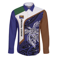 Personalised PNG Manus Province Family Matching Mermaid Dress and Hawaiian Shirt Bird of Paradise Tattoo Flag Motif LT9 Dad's Shirt - Long Sleeve Blue - Polynesian Pride