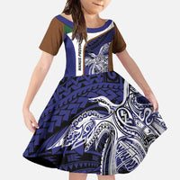 Personalised PNG Manus Province Family Matching Off Shoulder Maxi Dress and Hawaiian Shirt Bird of Paradise Tattoo Flag Motif LT9 Daughter's Dress Blue - Polynesian Pride