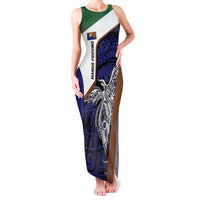 Personalised PNG Manus Province Family Matching Tank Maxi Dress and Hawaiian Shirt Bird of Paradise Tattoo Flag Motif LT9 Mom's Dress Blue - Polynesian Pride