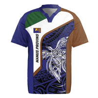 Personalised PNG Manus Province Rugby Jersey Bird of Paradise Tattoo Flag Motif LT9 Blue - Polynesian Pride