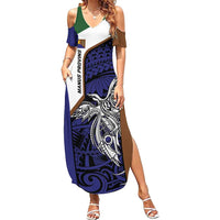 Personalised PNG Manus Province Summer Maxi Dress Bird of Paradise Tattoo Flag Motif LT9 Women Blue - Polynesian Pride