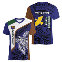 Personalised PNG Manus Province Women V-Neck T-Shirt Bird of Paradise Tattoo Flag Motif LT9 - Polynesian Pride