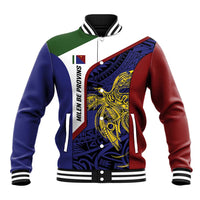 Personalised PNG Milne Bay Province Baseball Jacket Bird of Paradise Tattoo Flag Motif LT9 Unisex Blue - Polynesian Pride