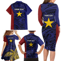 Personalised PNG Milne Bay Province Family Matching Long Sleeve Bodycon Dress and Hawaiian Shirt Bird of Paradise Tattoo Flag Motif LT9 - Polynesian Pride