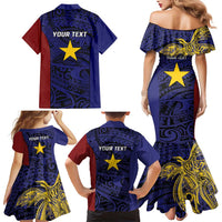 Personalised PNG Milne Bay Province Family Matching Mermaid Dress and Hawaiian Shirt Bird of Paradise Tattoo Flag Motif LT9 - Polynesian Pride