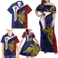 Personalised PNG Milne Bay Province Family Matching Off Shoulder Maxi Dress and Hawaiian Shirt Bird of Paradise Tattoo Flag Motif LT9 - Polynesian Pride