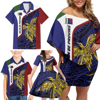 Personalised PNG Milne Bay Province Family Matching Off Shoulder Short Dress and Hawaiian Shirt Bird of Paradise Tattoo Flag Motif LT9 - Polynesian Pride