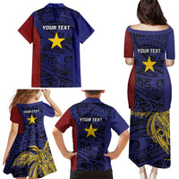 Personalised PNG Milne Bay Province Family Matching Puletasi and Hawaiian Shirt Bird of Paradise Tattoo Flag Motif LT9 - Polynesian Pride