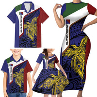 Personalised PNG Milne Bay Province Family Matching Short Sleeve Bodycon Dress and Hawaiian Shirt Bird of Paradise Tattoo Flag Motif LT9 - Polynesian Pride