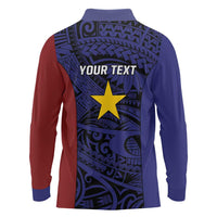 Personalised PNG Milne Bay Province Long Sleeve Polo Shirt Bird of Paradise Tattoo Flag Motif LT9 - Polynesian Pride