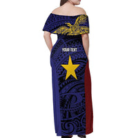 Personalised PNG Milne Bay Province Off Shoulder Maxi Dress Bird of Paradise Tattoo Flag Motif LT9 - Polynesian Pride