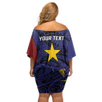 Personalised PNG Milne Bay Province Off Shoulder Short Dress Bird of Paradise Tattoo Flag Motif LT9 - Polynesian Pride