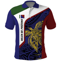 Personalised PNG Milne Bay Province Polo Shirt Bird of Paradise Tattoo Flag Motif LT9 Blue - Polynesian Pride