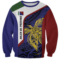 Personalised PNG Milne Bay Province Sweatshirt Bird of Paradise Tattoo Flag Motif LT9 Unisex Blue - Polynesian Pride