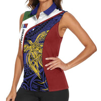 Personalised PNG Milne Bay Province Women Sleeveless Polo Shirt Bird of Paradise Tattoo Flag Motif LT9 - Polynesian Pride