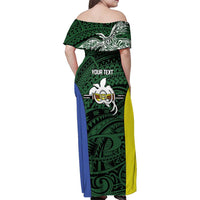 Personalised PNG Morobe Province Family Matching Off Shoulder Maxi Dress and Hawaiian Shirt Bird of Paradise Tattoo Flag Motif LT9 - Polynesian Pride