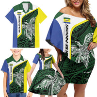 Personalised PNG Morobe Province Family Matching Off Shoulder Short Dress and Hawaiian Shirt Bird of Paradise Tattoo Flag Motif LT9 - Polynesian Pride