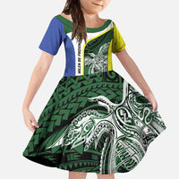 Personalised PNG Morobe Province Family Matching Summer Maxi Dress and Hawaiian Shirt Bird of Paradise Tattoo Flag Motif LT9 Daughter's Dress Green - Polynesian Pride