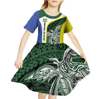 Personalised PNG Morobe Province Kid Short Sleeve Dress Bird of Paradise Tattoo Flag Motif LT9 - Polynesian Pride