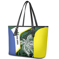Personalised PNG Morobe Province Leather Tote Bag Bird of Paradise Tattoo Flag Motif LT9 - Polynesian Pride