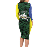 Personalised PNG Morobe Province Long Sleeve Bodycon Dress Bird of Paradise Tattoo Flag Motif LT9 - Polynesian Pride