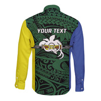 Personalised PNG Morobe Province Long Sleeve Button Shirt Bird of Paradise Tattoo Flag Motif LT9 - Polynesian Pride