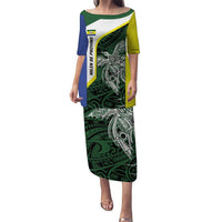 Personalised PNG Morobe Province Puletasi Bird of Paradise Tattoo Flag Motif LT9 Long Dress Green - Polynesian Pride