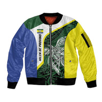 Personalised PNG Morobe Province Sleeve Zip Bomber Jacket Bird of Paradise Tattoo Flag Motif LT9 Unisex Green - Polynesian Pride