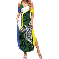 Personalised PNG Morobe Province Summer Maxi Dress Bird of Paradise Tattoo Flag Motif LT9 Women Green - Polynesian Pride
