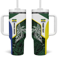 Personalised PNG Morobe Province Tumbler With Handle Bird of Paradise Tattoo Flag Motif LT9 One Size: 40 oz Green - Polynesian Pride