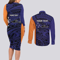 Personalised PNG New Ireland Couples Matching Long Sleeve Bodycon Dress and Long Sleeve Button Shirt Bird of Paradise Tattoo Flag Motif LT9 - Polynesian Pride