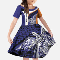 Personalised PNG New Ireland Family Matching Mermaid Dress and Hawaiian Shirt Bird of Paradise Tattoo Flag Motif LT9 Daughter's Dress Orange - Polynesian Pride