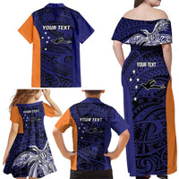 Personalised PNG New Ireland Family Matching Off Shoulder Maxi Dress and Hawaiian Shirt Bird of Paradise Tattoo Flag Motif LT9 - Polynesian Pride