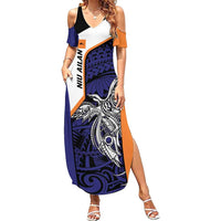 Personalised PNG New Ireland Family Matching Summer Maxi Dress and Hawaiian Shirt Bird of Paradise Tattoo Flag Motif LT9 Mom's Dress Orange - Polynesian Pride