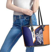 Personalised PNG New Ireland Leather Tote Bag Bird of Paradise Tattoo Flag Motif LT9 - Polynesian Pride