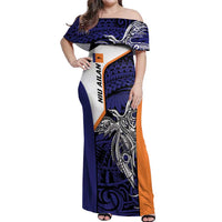 Personalised PNG New Ireland Off Shoulder Maxi Dress Bird of Paradise Tattoo Flag Motif LT9 Women Orange - Polynesian Pride